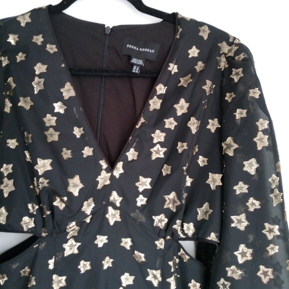 Donna Morgan Gold Star Celestial Witchy Gothic Cutout Bishop Sleeve Midi Dress 6 - Picture 4 of 5